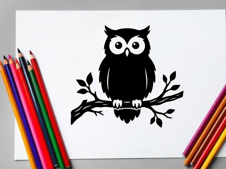 Stylized Black and White Owl Illustration for Nature or Wildlife Design