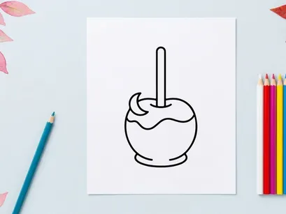 Candy apple Icon. Süßes Karamell-Leckere auf einem Stock für Karneval oder Herbstfest-Design.
