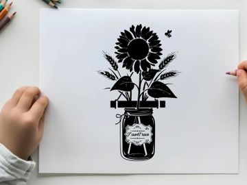 Silhouette of sunflower in a mason jar vase preview picture