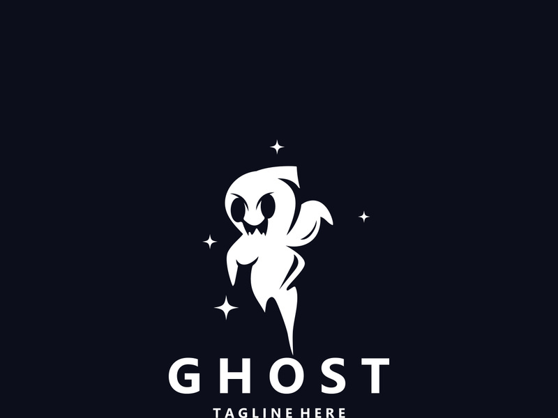 Ghost Logo, Simple Halloween Devil Design Illustration Template Black Background