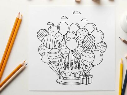 Birthday celebration with balloons and gift box vector illustration