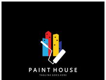 logo icon illustration house paint with a blend of brushes and rollers for house wall paint design, minimalist house, painting, interior, building, property business, wallpaper, vector concept