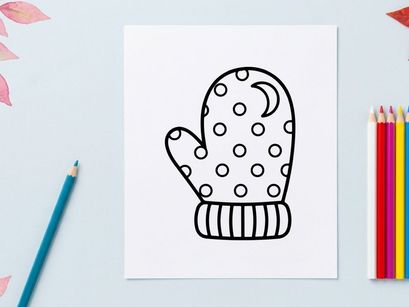 Hand-drawn Halloween mitten with polka dots and cuff. Cozy cartoon winter glove for festive holiday crafts and kids' activities.