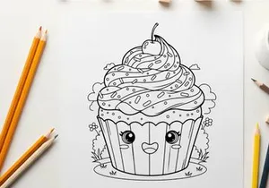 Cute cupcake character with swirl frosting vector illustration