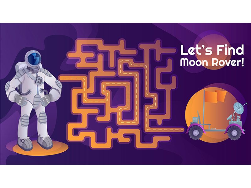 Astronaut moon rover labyrinth with cartoon character template