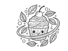 Cute cupcake with cherry vector illustration flat design