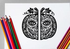 Intricate Halloween Pumpkin Face Tattoo Design for Body Art