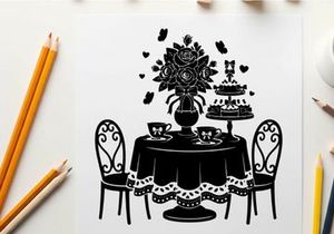 Silhouette of a table set for a romantic dinner