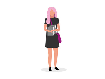 Female high school senior with pink hair semi flat color vector character preview picture