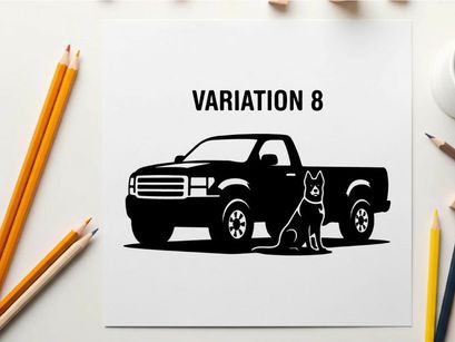 Silhouette of a pickup truck with a dog variation 8
