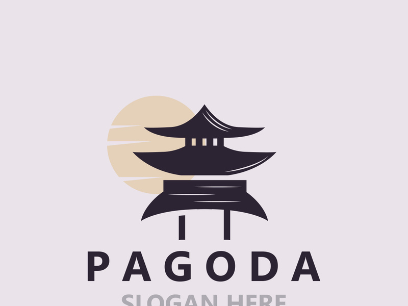 Pagoda culture logo vintage design illustration, temple heritage building vector