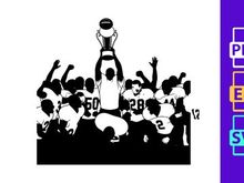 Football team celebrating with trophy in black and white silhouette