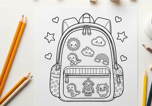 Cute school backpack with space and baby animals vector illustration
