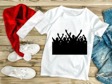 Silhouette of a group of people with raised hands in celebration or protest preview picture