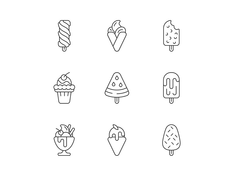 Ice cream variations linear icons set