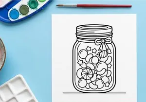 Frasco de vidro preenchido com bilhetes de papel enrolados para mensagens ou desejos. Pequenos pergaminhos em branco em recipiente transparente para artesanatos, presentes ou projetos criativos.