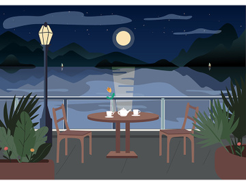Street restaurant at night flat color vector illustration preview picture