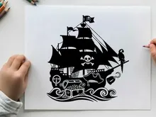 pirate ship with skull flag vector illustration