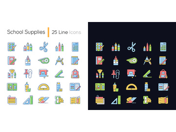 School supplies light and dark theme RGB color icons set preview picture