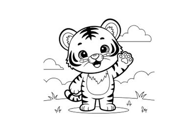 Cute tiger cub waving vector illustration flat design preview picture