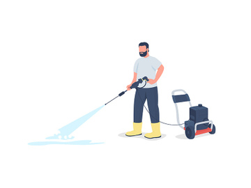 Man with power wash gun flat color vector faceless character preview picture