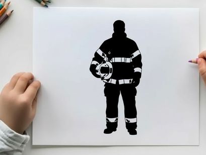 Firefighter silhouette holding a fire hose nozzle