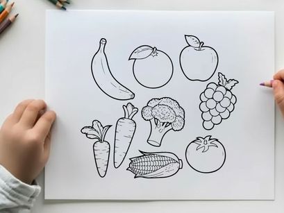 Fresh fruits and vegetables flat design vector illustration