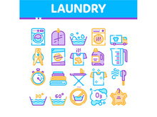Laundry Service Vector Thin Line Icons Set