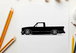 Silhouette of a classic lowered pickup truck in black
