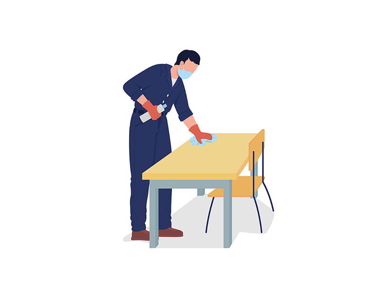 Janitor wipe desk surface color vector character