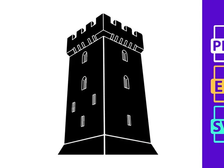 Medieval tower silhouette with crenellations