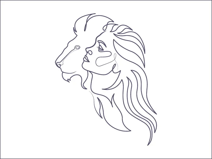 Line art portrait woman, Flower face one line vector illustration