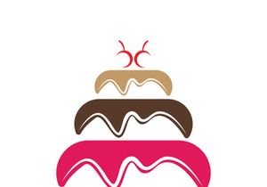 Sweet cake template logo design vector illustration of silhouette with cherries