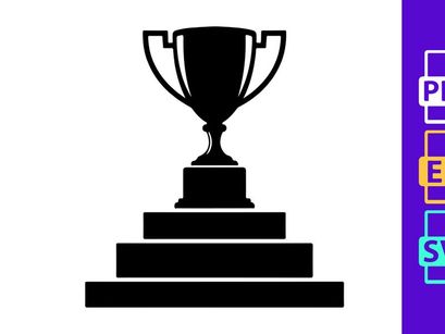 A black trophy icon sitting on a three step podium