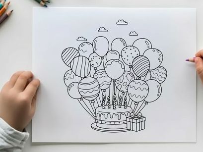Birthday celebration with balloons and gift box vector illustration