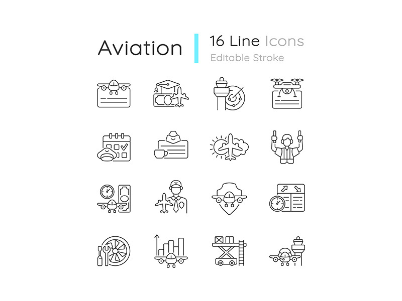 Aviation linear icons set