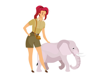 Tourist with elephant flat color vector illustration preview picture