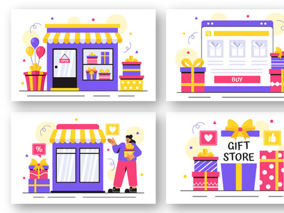 11 Gifts Store Vector Illustration