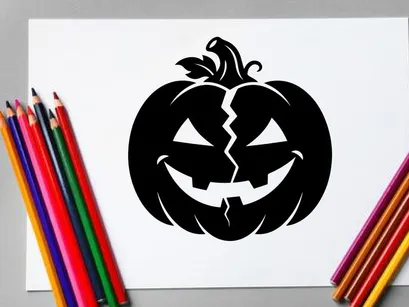 Abóbora Preta de Halloween com Rosto de Jack-o'-Lantern Esculpido