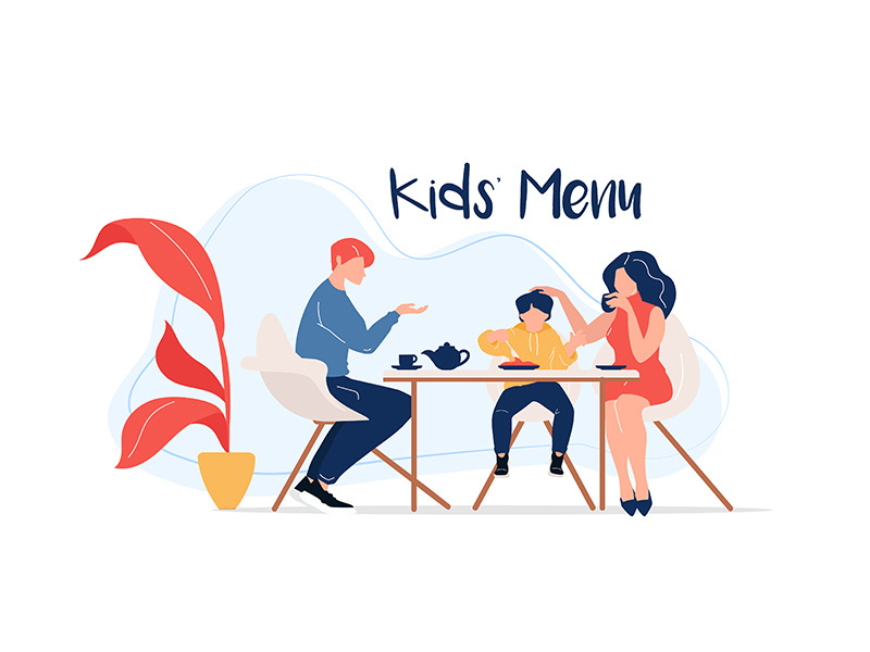 Kids menu flat color vector faceless characters