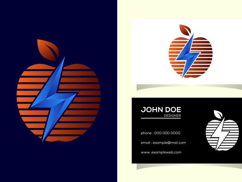 Apple and electricity logo sign symbol in flat style on white background