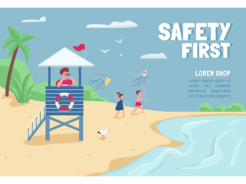 Safety first banner flat vector template