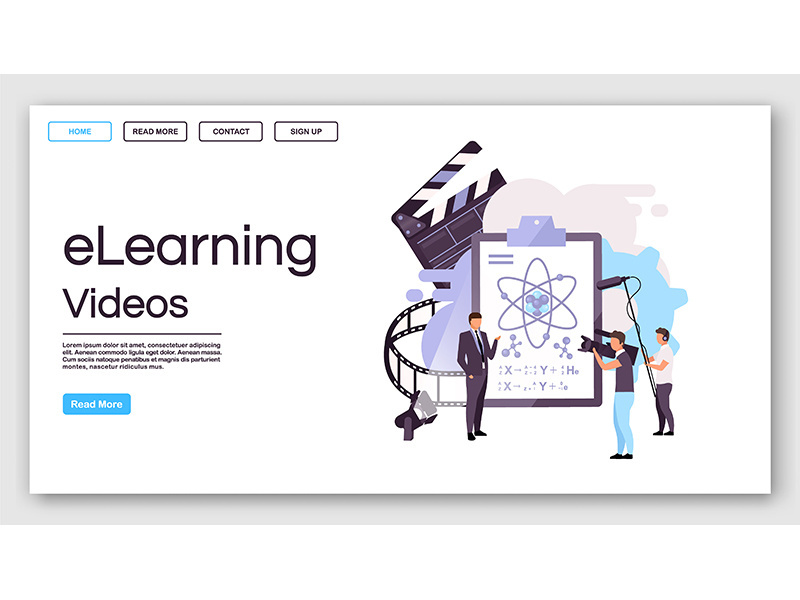 Elearning videos landing page vector template