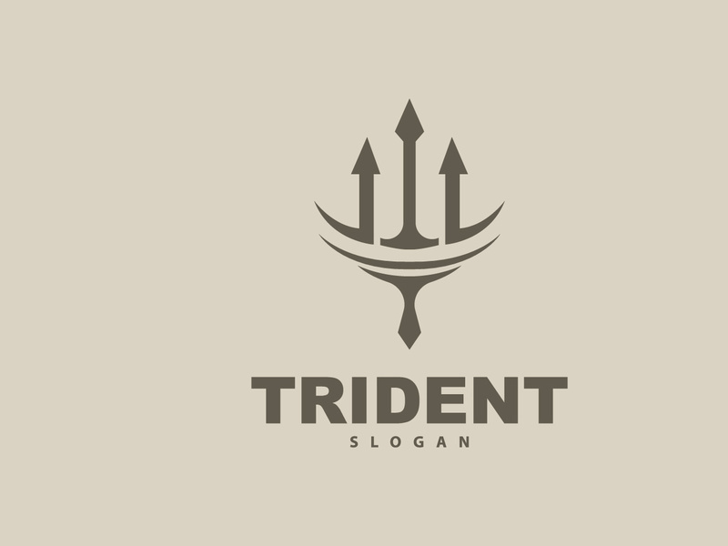 Neptune Poseidon Trident Logo, Spear Simple Vintage Template Design