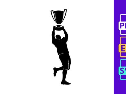 A triumphant athlete lifting a trophy cup in celebration of victory and achievement