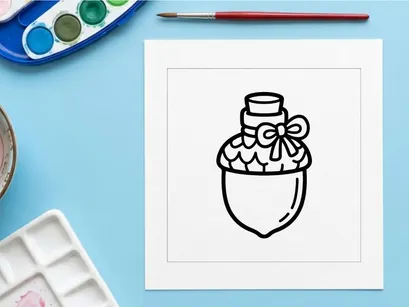 Hand-drawn Halloween candy jar with bow. Spooky season treat container illustration for festive decorations.