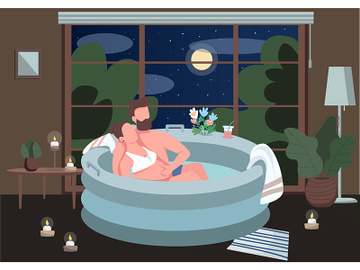 Expecting couple in tub flat color vector illustration preview picture