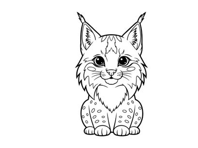 Cute lynx kitten sitting cartoon vector illustration flat design