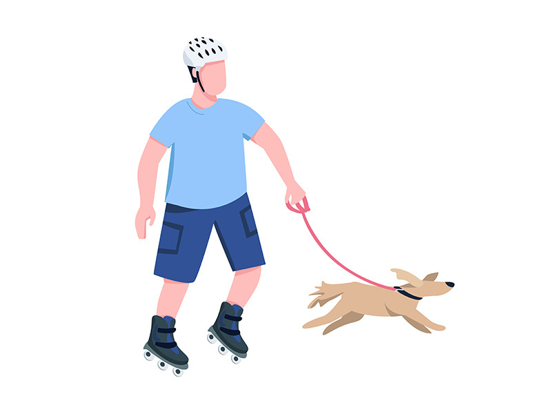 Roller skater with dog flat color vector faceless character