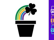 Colorful rainbow arching over black heart in pot minimal design
